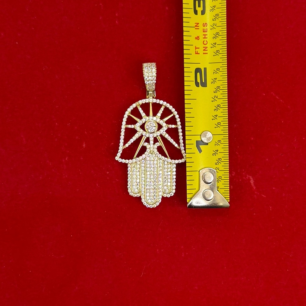 925 Sterling Silver 18K Gold Plated Horse Head Horseshoe Pendant Iced CZ 10g - Picture 9 of 9